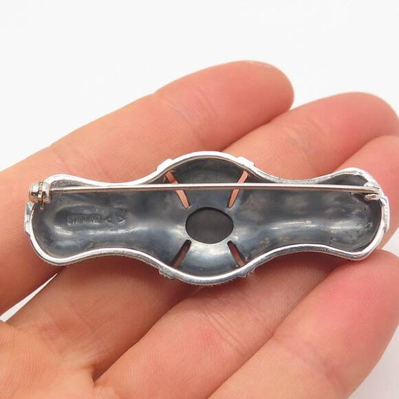 925 Sterling Silver Vintage Judith Jack Black Spinel & Marcasite Gem Pin Brooch - Picture 2 of 8